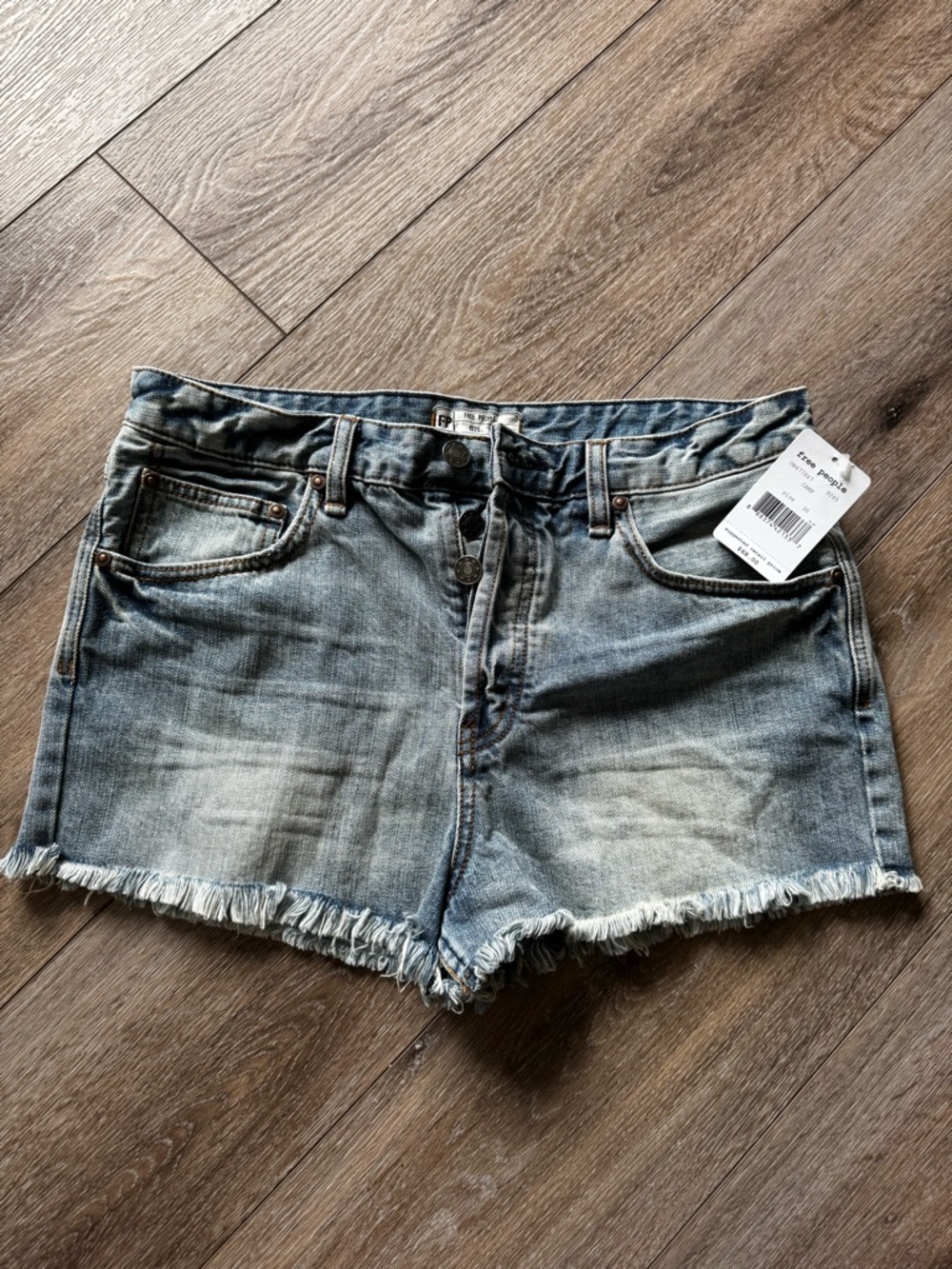 Free People Camp Denim Shorts NWT Size 30 Raw Hem Button Fly Light Wash